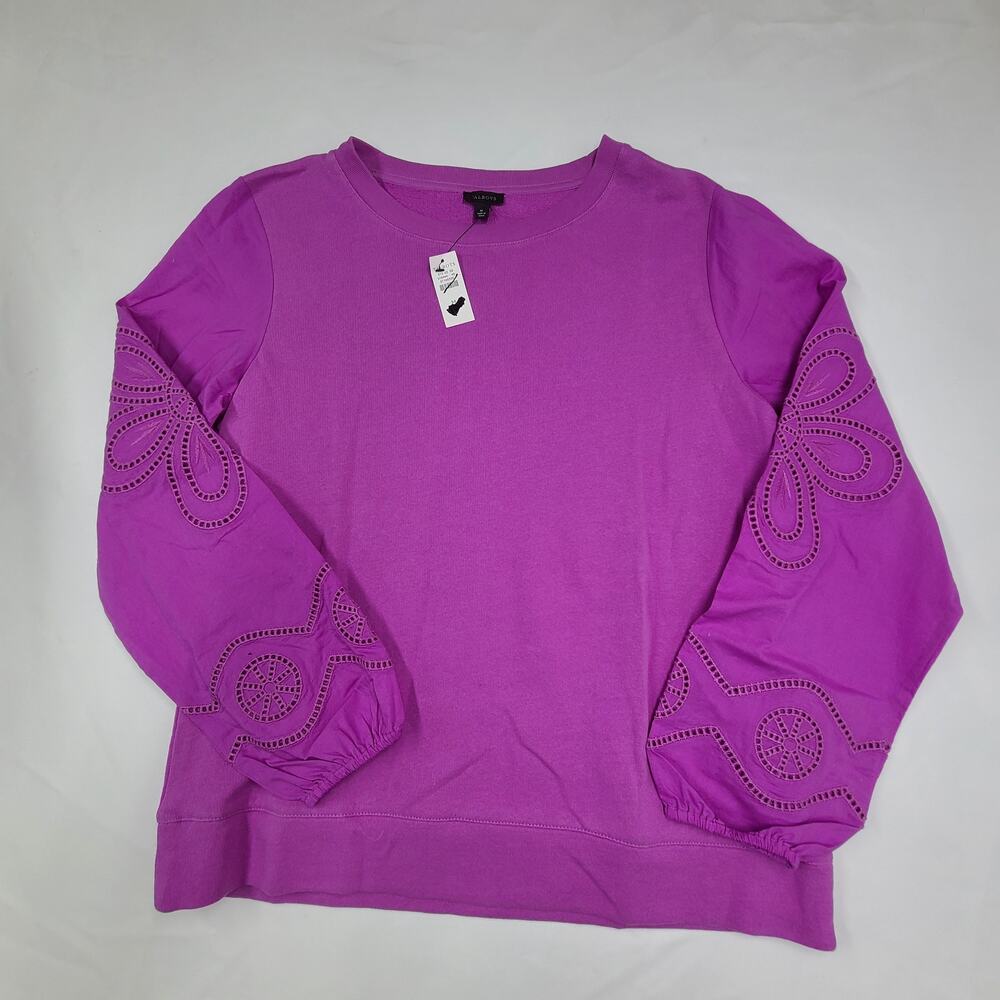 Talbots Embroidered Crewneck Sweatshirt NWT Purple Puff Sleeve Crew Neck Medium - Picture 9 of 13